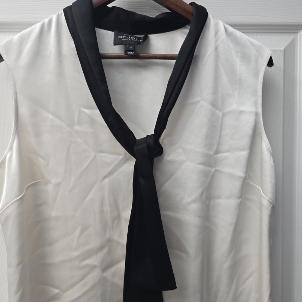 St. John Satin Sleeveless Neck Tie Blouse